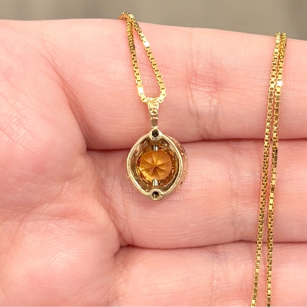 Vintage 10K Yellow Topaz Pendant, Small Petite, CZ Accent, Golden Regal Style - Picture 12 of 15